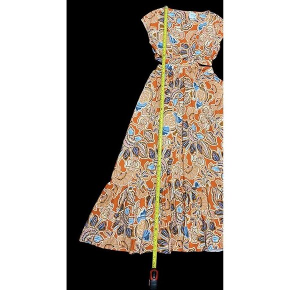 Misa Los Angeles Sz XS Dress Dana Mae Maxi Orange Floral Boho Southwestern - Picture 12 of 13